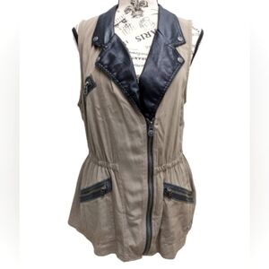 Harley Davidson women's green with leather accents asymmetrical vest size M